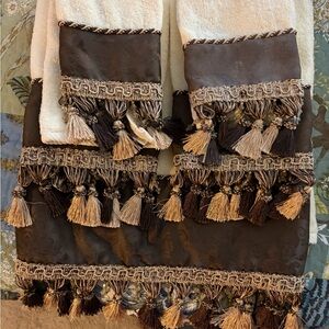 Elegant Brown and Cream Tassel Towels